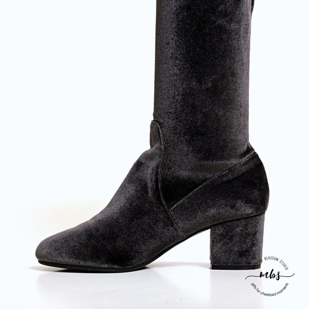 Steve Madden Isaac‎ Velvet Over the Knee Boots Black Women Size 7